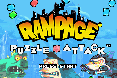 Rampage Puzzle Attack title screen for GameBoy Advance